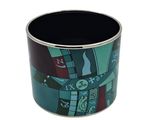 a black cup with a colorful design on it