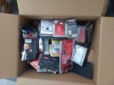 a box full of cell phones and other electronic items