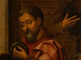 painting of a man with a beard holding a cup and another man with a beard