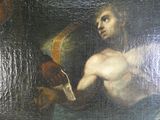 un tableau représentant un homme tenant un oiseau dans la main