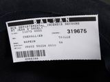a close up of a label on the back of a black jacket