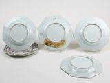 four pieces of blue and white porcelain with gold trims