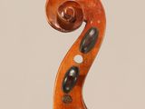 a close up of the back of a violin with a fiddle in the foreground