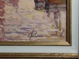 a painting of a man and a woman walking down the street