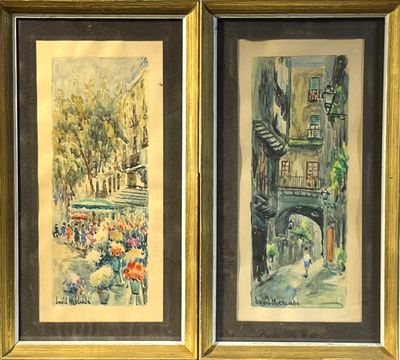 une peinture représentant une scène de rue et une peinture représentant une scène de rue