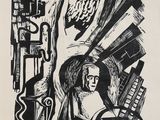 un dessin en noir et blanc représentant une femme assise sur une chaise sous un arbre