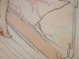 a drawing of a woman ' s legs on a bed