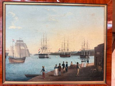 Ecole hollandaise (XIXème siècle) "Les bateaux au port", hui…
