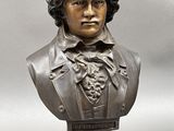 two bronze busts of a man and a woman sitting next to each other