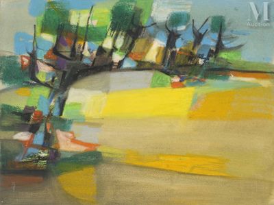 peinture d'un arbre au milieu d'un champ