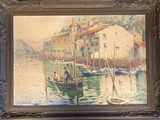 a picture of a painting of a boat in the water