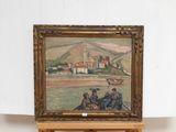 a picture of a painting on a small easel in a room