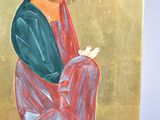 a painting of a woman sitting on the ground