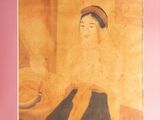 a painting of a woman holding a bowl of food