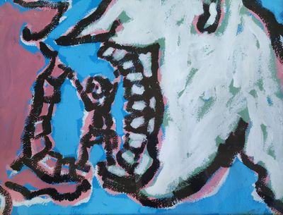 a picture of a painting of a elephant with a hat on