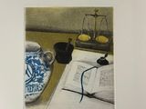 a picture of a picture of a tea pot and a book on a table