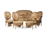 une image représentant un ensemble composé de six chaises et d'un canapé