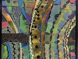 abstract painting of a snake in a black frame on a wall