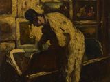 une image représentant un tableau où l'on voit un homme penché au-dessus d'un lit