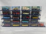 a close up of a bunch of toy cars in a display case