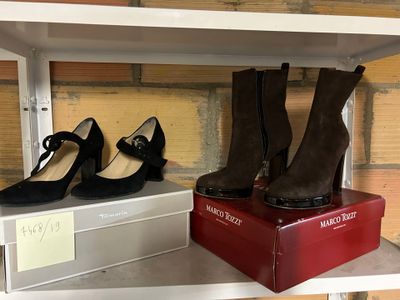 MARCO TOZZI, Paire de bottines à talon en cuir marron, Taill…