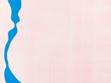 an abstract painting of a woman ' s face in blue on a pink background