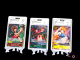 three cards are displayed in a row on a black background