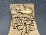a close up of a metal object with a human body on it