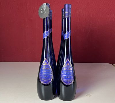 deux bouteilles de vin posées l'une à côté de l'autre sur un comptoir