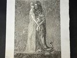 a black and white drawing of a woman holding a child