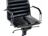 an image of a black leather office chair on a chrome steel base