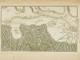 an old map of a town with a river in the middle of it
