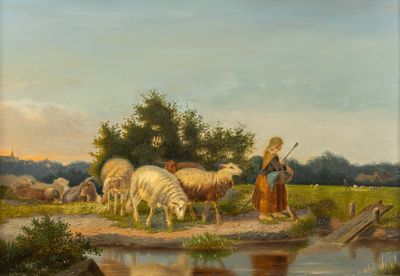 Jef Louis Van Leemputten (1865-1948) (Attr.) 'Mouton au bord…