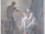 tableau représentant un homme en train de peigner les cheveux d'une femme dans une pièce