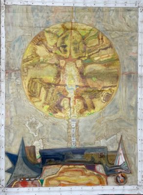 un tableau accroché au mur d'une pièce, sur lequel figure une horloge