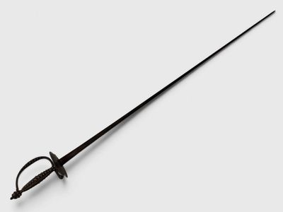 une épée noire avec une poignée noire sur un fond blanc