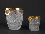 pair of cut glass ice buckets with gold rims