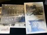 several old black and white photos of people in front of a building