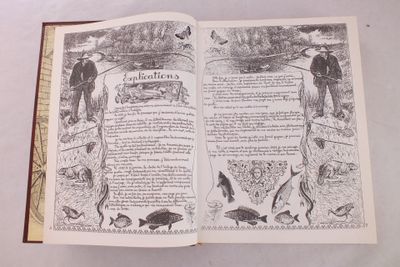 un livre ouvert sur lequel est dessiné un homme et un chien