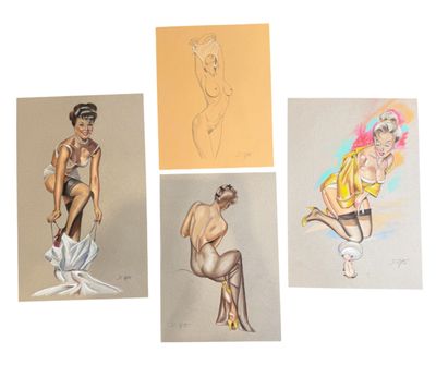 four different colored drawings of a woman in a bathing suit and a man in a bathing suit and a woman in a bathing suit and a man in a bathing suit