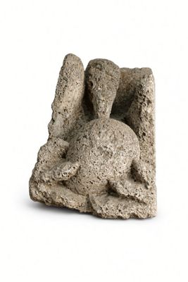 statue of an angel on a rock on a white background