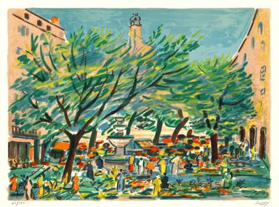 Robert SAVARY (1920-2000) - Grasse, La place aux arbres, lit…