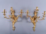 pair of antique brass wall sconces with flowers and leaves