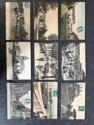 an old photo of a bunch of old photos on a black surface