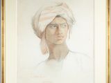 painting of a man with a turban on his head in a frame