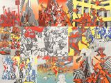 a collage of pictures of people and buildings on a wall