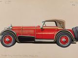 dessin d'une voiture rouge avec un toit beige et des pneus rouges