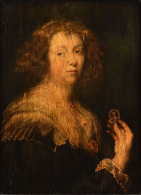 un tableau représentant une femme tenant un papillon dans la main