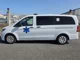 une camionnette blanche arborant une étoile bleue « Star of Life » sur le côté