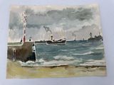 a picture of a painting of a boat in the water